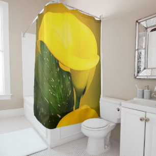 Calla Lily Bright Yellow Leaves Bokeh Shower Curtain