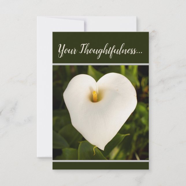 Calla Lily Flat Thank You "Thoughtfulness" Card (Front)