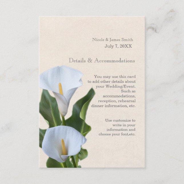 Calla Lily Flowers Floral Elegant Accommodations Enclosure Card (Front)