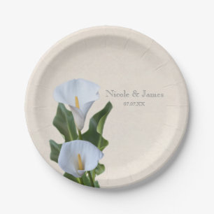 Calla Lily Flowers Floral Elegant Bridal Wedding Paper Plate