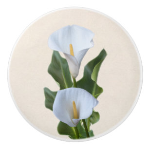 Calla Lily Flowers Floral Garden & Leaves Ceramic Knob