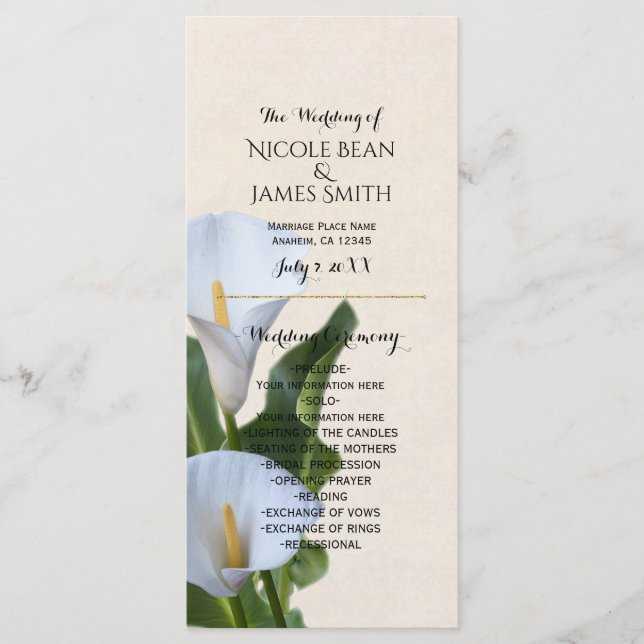 Calla Lily Flowers Floral Wedding Program (Front)