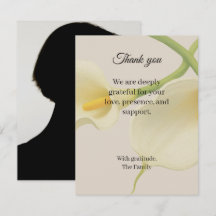 Calla lily funeral thank you card with photo