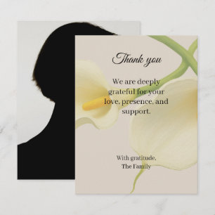 Calla lily funeral thank you card with photo