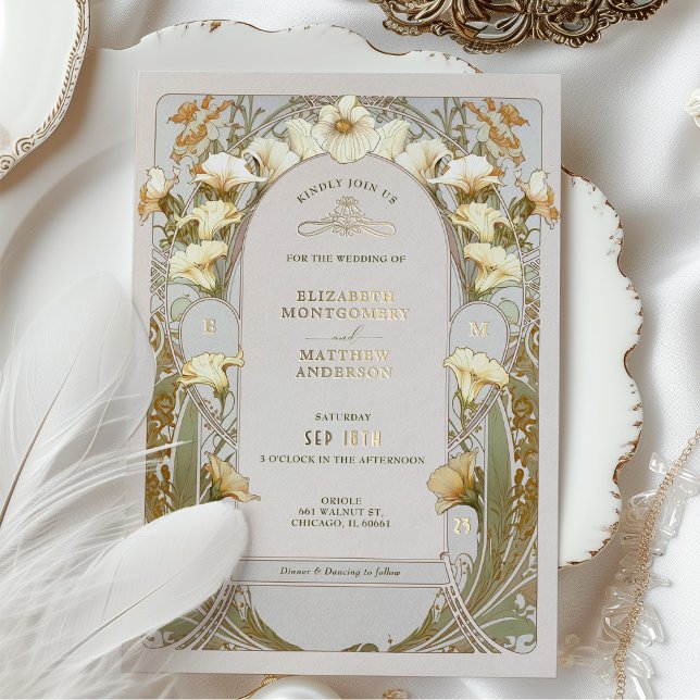Calla Lily Gold Foil Wedding Invitation by Mucha (Creator Uploaded)
