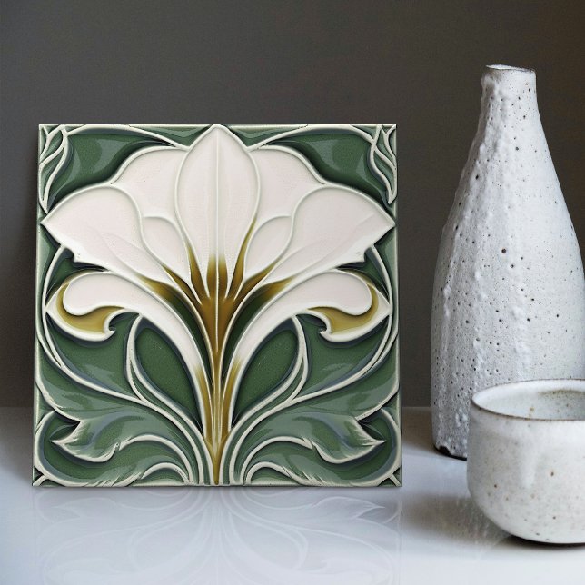 Calla Lily Green Floral Wall Decor Art Nouveau Ceramic Tile (Creator Uploaded)