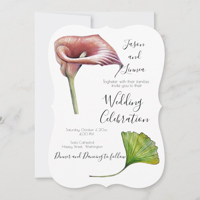 Calla Lily Greenery Minimalist Elegant Invitation (Front)