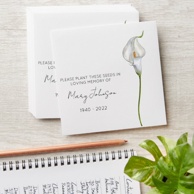 Calla Lily Memorial Funeral Seed Envelope (Stacked)
