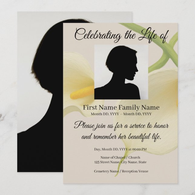 Calla lily memorial invitation (Front/Back)