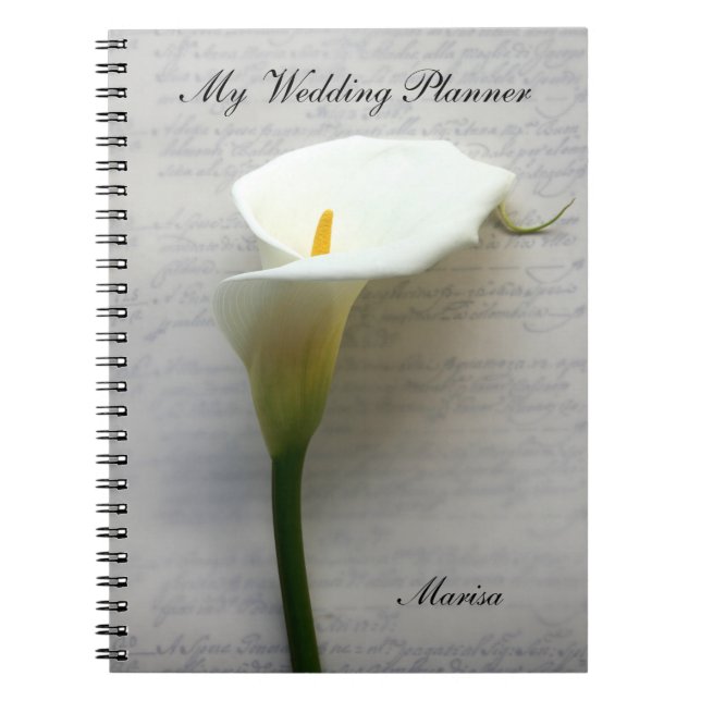 Calla lily on old handwriting notebook (Front)