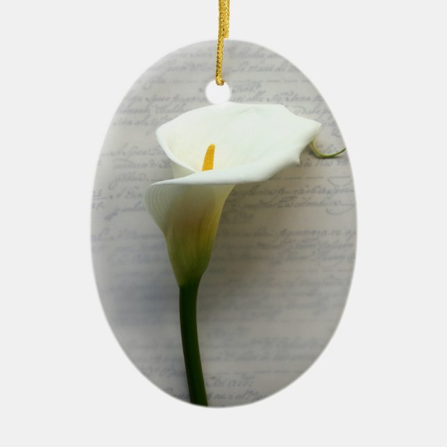 calla lily on old handwriting oval ornament (Front)
