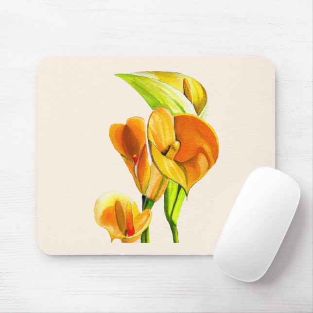 Calla lily orange floal watercolor  mouse pad (With Mouse)