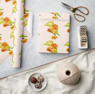 Calla lily orange floal watercolor wrapping paper