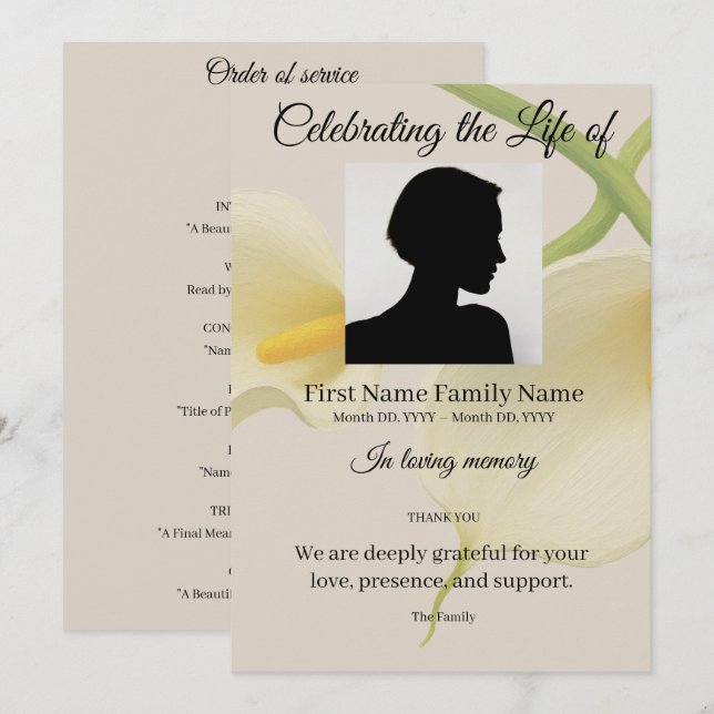 Calla lily order of service invitation (Front/Back)