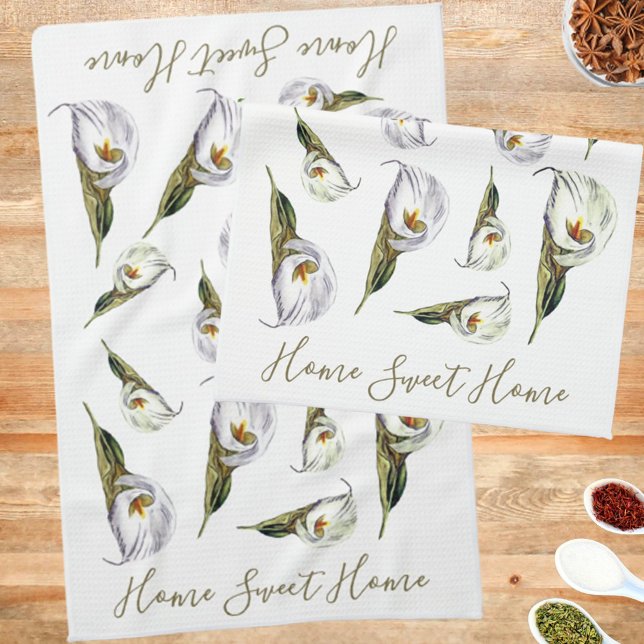 Calla Lily Pattern Home Sweet Home Custom Tea Towel (Creator Uploaded)