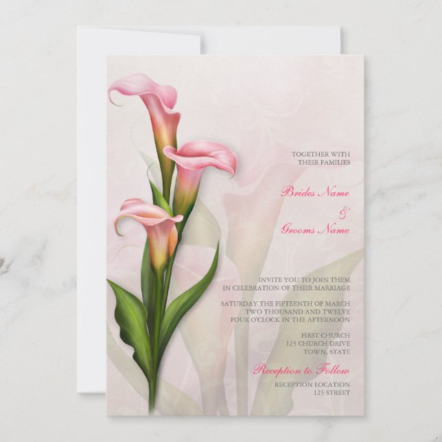 Calla Lily Pink Wedding Invitation (Front)