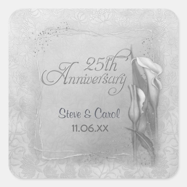 Calla Lily Silver Anniversary Square Sticker (Front)