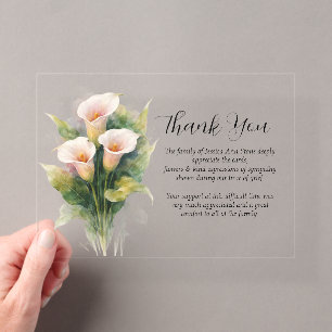 Calla Lily Sympathy Floral Funeral Thank you Acrylic Invitations
