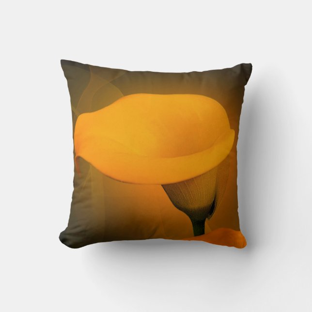 Calla Lily Warm Yellow Mist Background Cushion (Front)