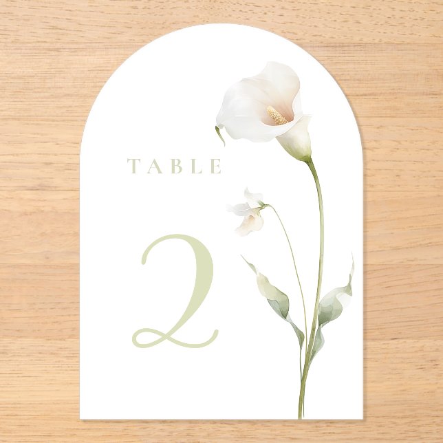 Calla lily white background table 2 acrylic invitations (Front)