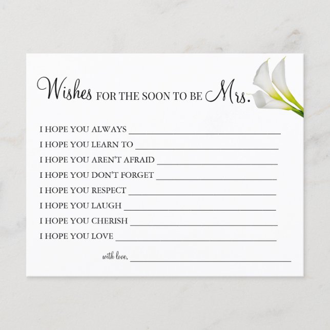 Calla Lily Wishes for the Soon to be Mrs card (Front)