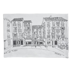 Calle de Toledo shopping street, Madrid, Spain Pillowcase