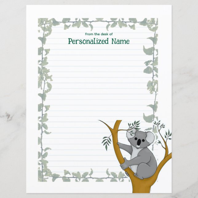 Callie Koala White Ivy Lined Paper Sheet (Front)