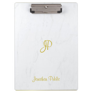 Calligraphed Gold Monogram Elegant Marble Modern Clipboard