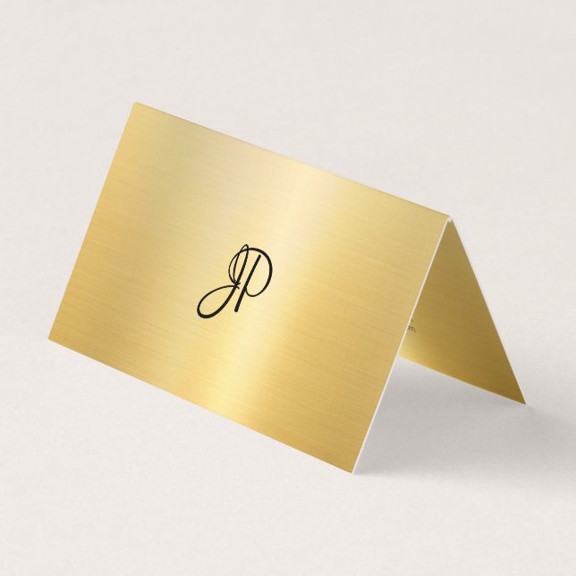 Calligraphed Monogram Modern Faux Gold Script Business Card (Front)