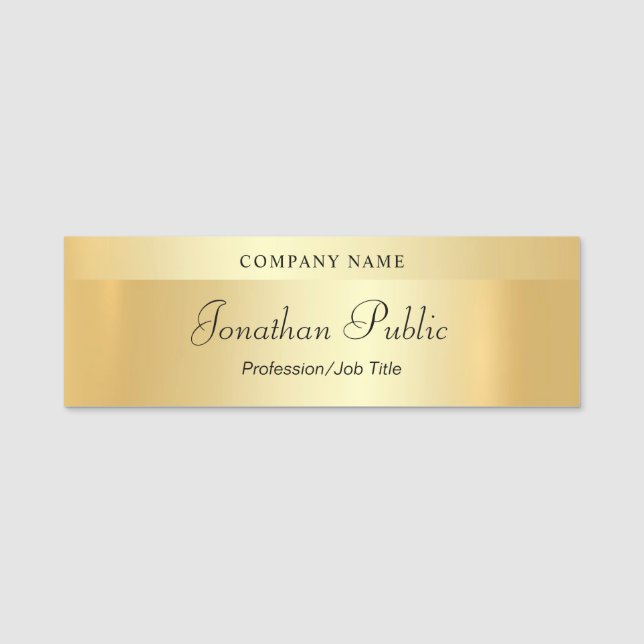 Calligraphed Script Elegant Gold Template Modern Name Tag (Front)