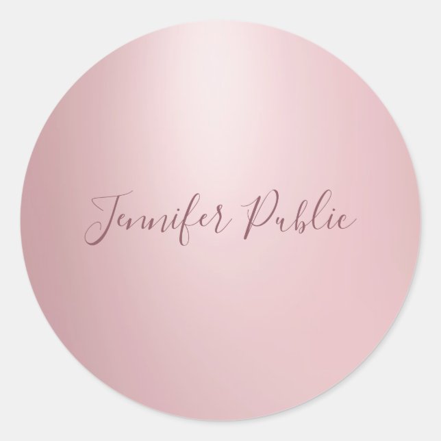Calligraphed Script Elegant Rose Gold Template Classic Round Sticker (Front)