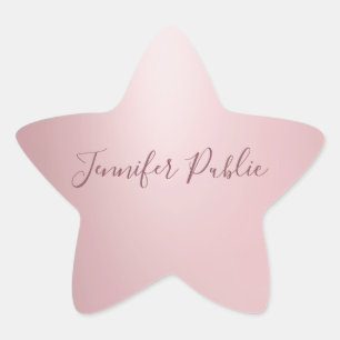 Calligraphed Script Elegant Rose Gold Template Star Sticker