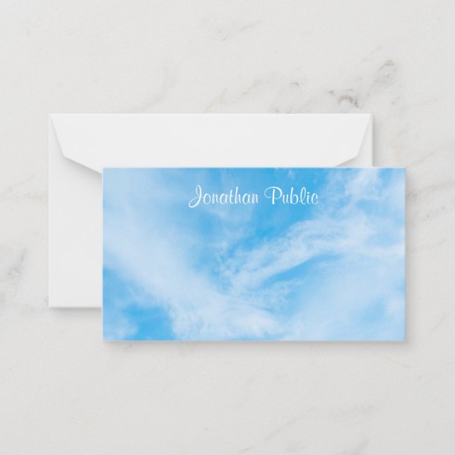 Calligraphed Script Name Blue Sky White Clouds Card (Front)