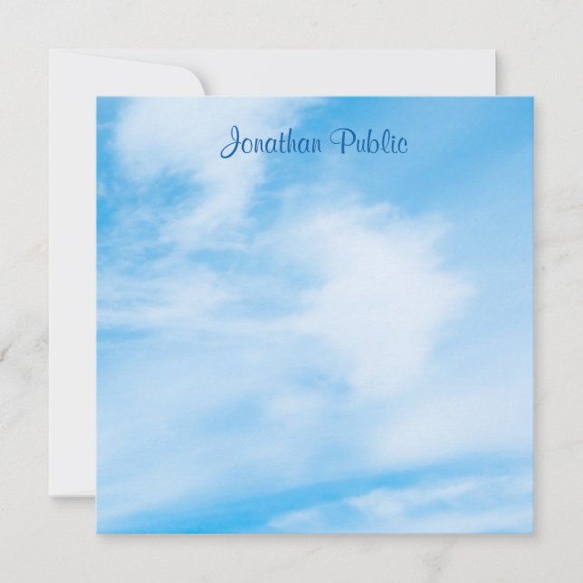 Calligraphed Script Name Blue Sky White Clouds Card (Front)