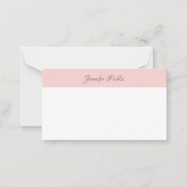 Calligraphed Script Name Modern Blush Pink White Card (Front)