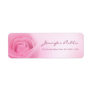 Calligraphed Script Template Modern Pink Rose Return Address Label