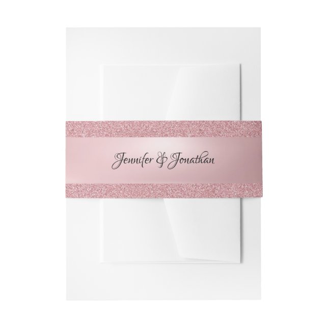 Calligraphed Script Text Elegant Rose Gold Modern Invitation Belly Band (Front Example)