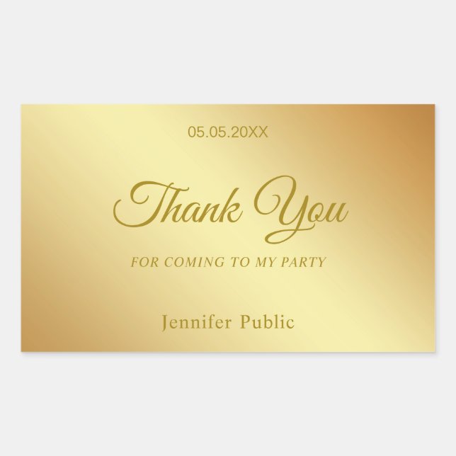 Calligraphed Thank You Text Gold Template Elegant Rectangular Sticker (Front)