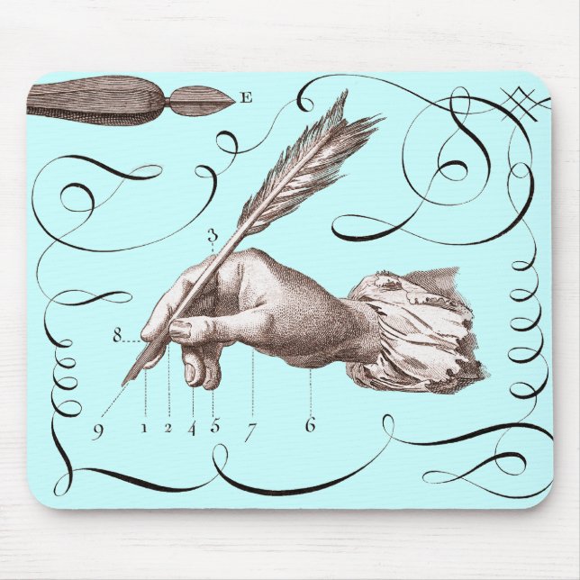 Calligrapher's Mousepad - Hand Holding Quill Pen (Front)