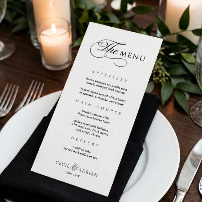 Calligraphic Elegant Black White Wedding Menu (Creator Uploaded)