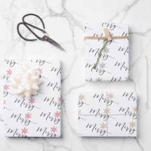 Calligraphic Glitter Snowflakes Christmas Wrapping Paper Sheet
