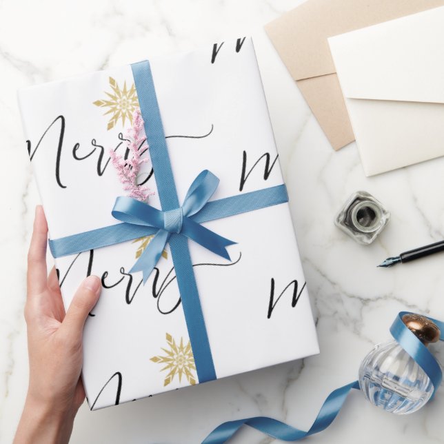 Calligraphic Gold Glitter Snowflakes Christmas Wrapping Paper (Gifting)