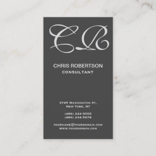 Calligraphic Monogram Black Grey Business Card
