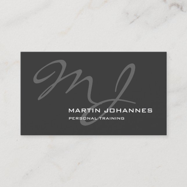 Calligraphic Monogram Grey Trainer Business Card (Front)