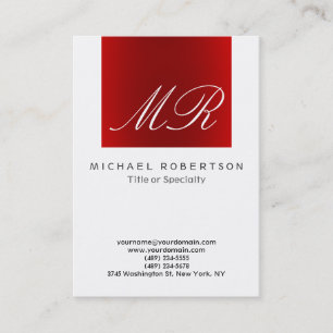Calligraphic Monogram White Red Business Card