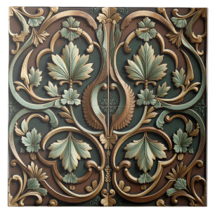 Calligraphic Patina Bloom Ceramic Tile