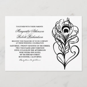 calligraphic peacock feather wedding invitations