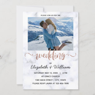 Calligraphic Rose Gold Glitter Inspirational Photo Invitation