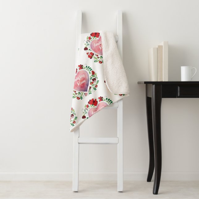 Calligraphic Script Amazing Mum Mother day Heart  Sherpa Blanket (In Situ)