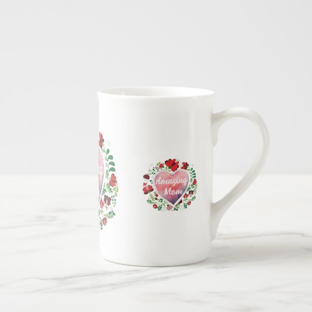 Calligraphic Script Amazing Mum Mother's day  Bone China Mug (Right)